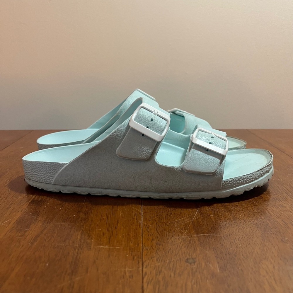 ATE NEO Women's Teal Slide Sandals Double Buckle Comfort Slip On Size‎ M